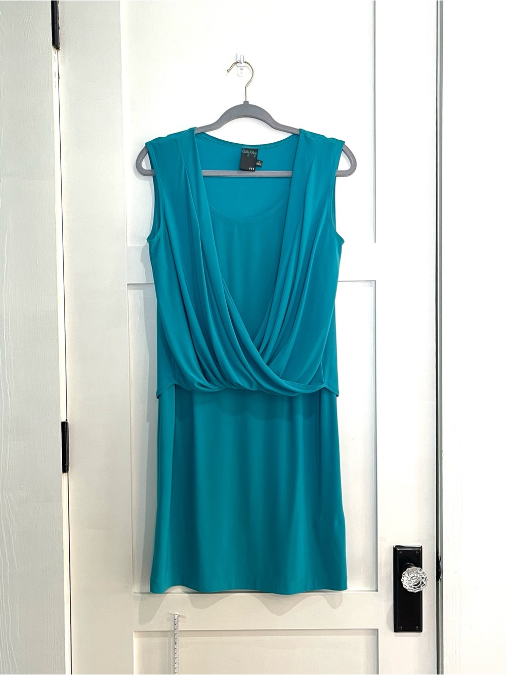 Gabby Skye Teal Sleeveless Draped Mini Dress
